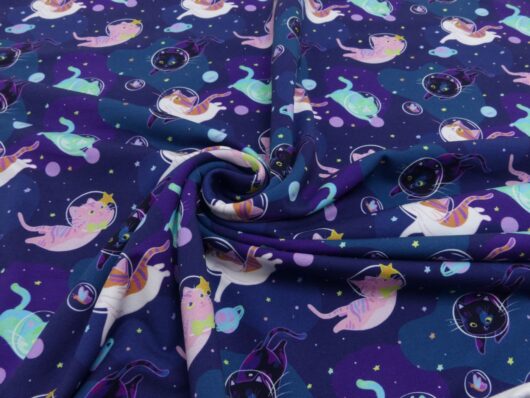 1m x 1,50m French Terry / Sommersweat Cosmic Cats - Niedliche Weltraumkatzen – Bild 3