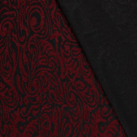 1m x 1,50m Jacquard Stoff Lurex Abstrakt Dunkelrot – Bild 3