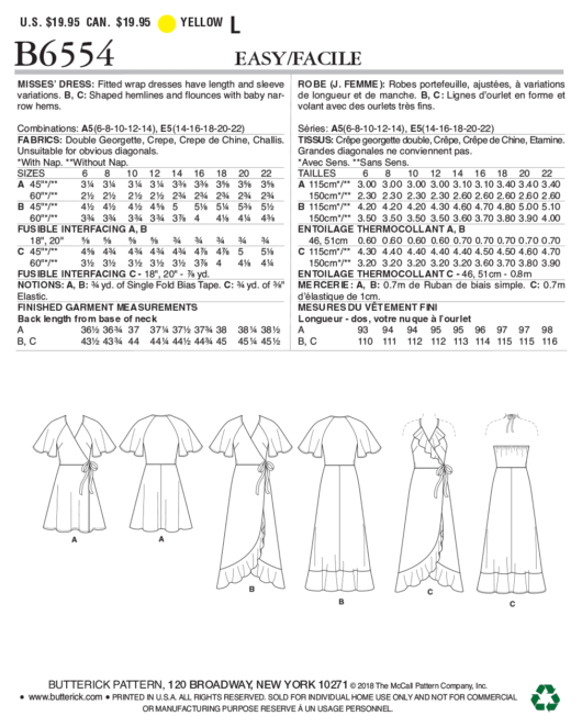 Schnittmuster Sommerkleid Butterick B6554 A5 6-14 (Gr. 32-40) Deutsche Anleitung – Bild 2