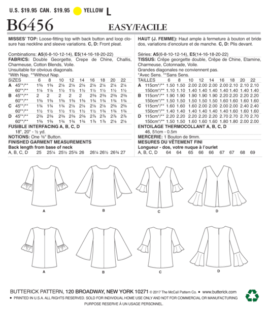 Schnittmuster Damenshirt Butterick B6456 A5 6-14 (Gr. 32-40) Deutsche Anleitung – Bild 2