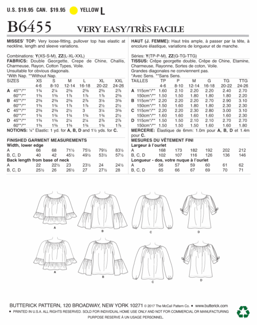 Schnittmuster Damen Shirt Butterick B6455 Y XS-M (Gr. 32-40) Deutsche Anleitung – Bild 2
