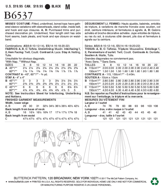 Schnittmuster Historisches Kleid Butterick B6537 A5 6-14 (Gr. 32-40) Dt. Anleitung – Bild 2