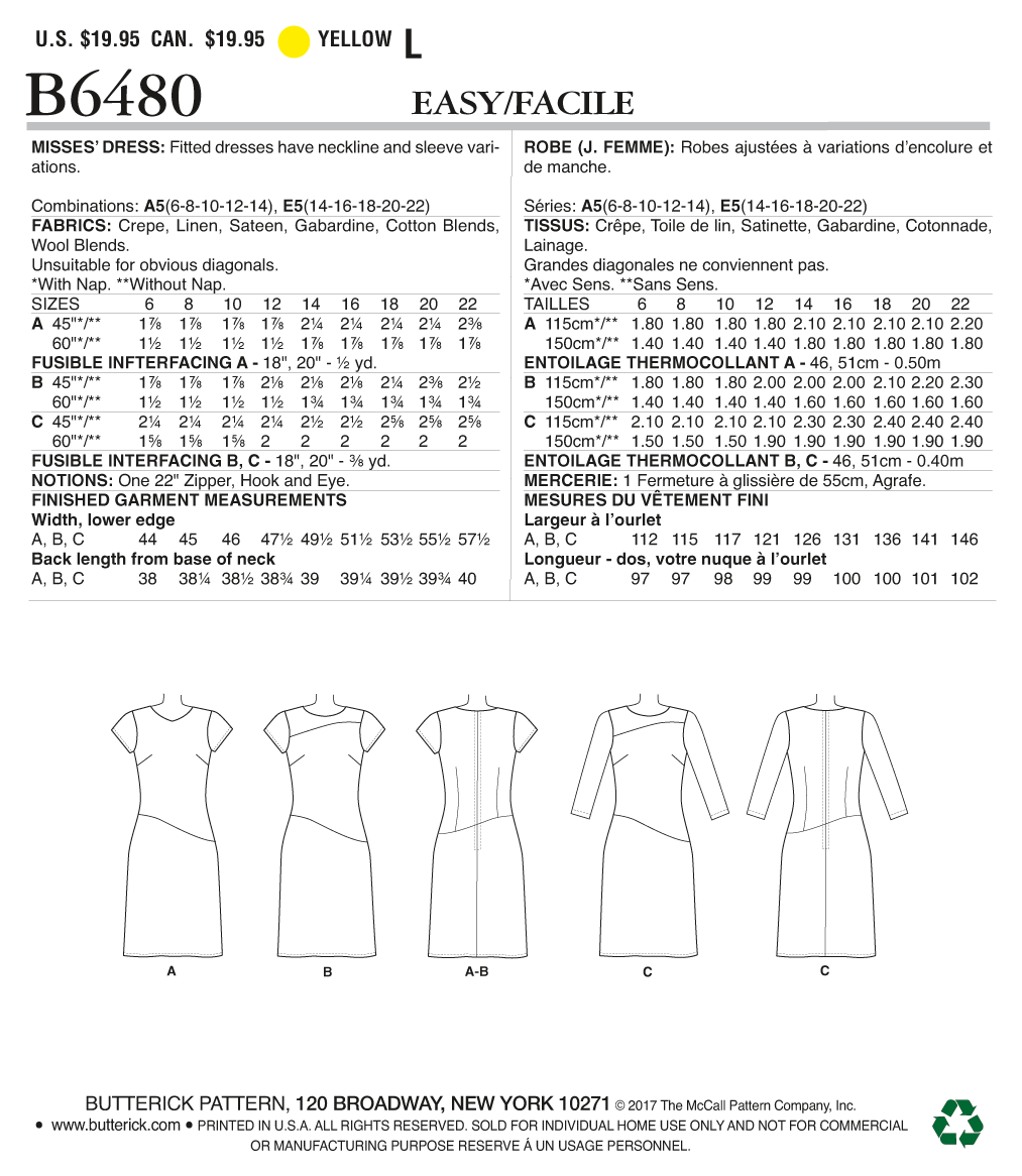 Schnittmuster elegantes Kleid Butterick B6480 A5 6-14 (Gr. 32-40) Deutsche Anleitung – Bild 2