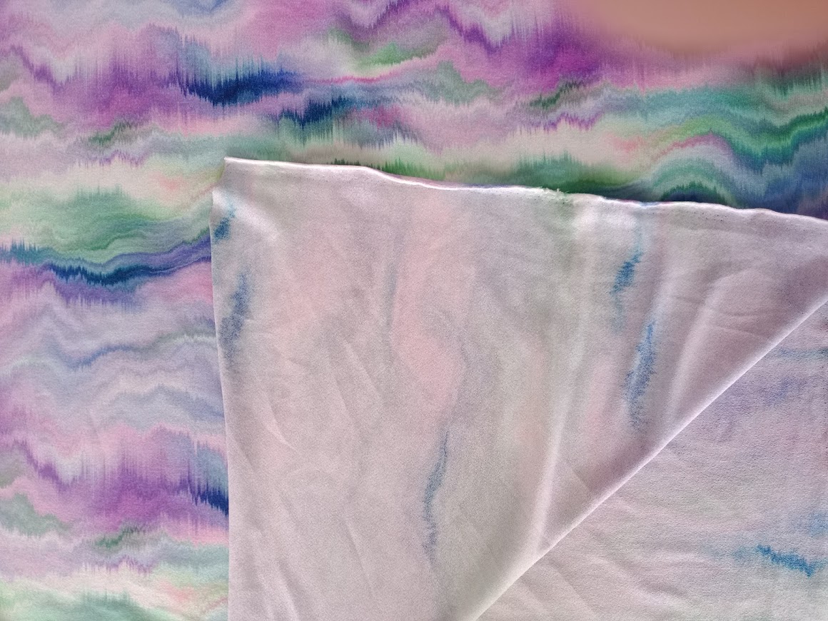 1m x 1,50m Viskose Strick Druck Aquarell Blau, Rosa, Lila, Türkis, Grün Elasthan – Bild 2
