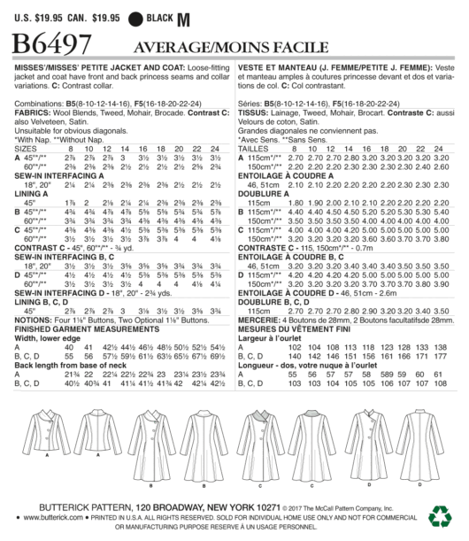 Schnittmuster Mantel Butterick B6497 F5 16-24 (Gr. 42-50) Deutsche Anleitung – Bild 2