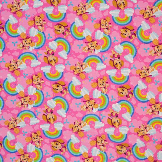 2m x 1,55m Paw Patrol Stoff Skye mit Regenbogen  Baumwoll Jersey Meterware