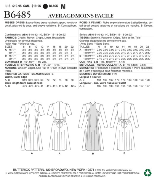 Schnittmuster elegantes Kleid Butterick B6485 E5 14-22 (Gr. 40-48) Dt. Anleitung – Bild 2