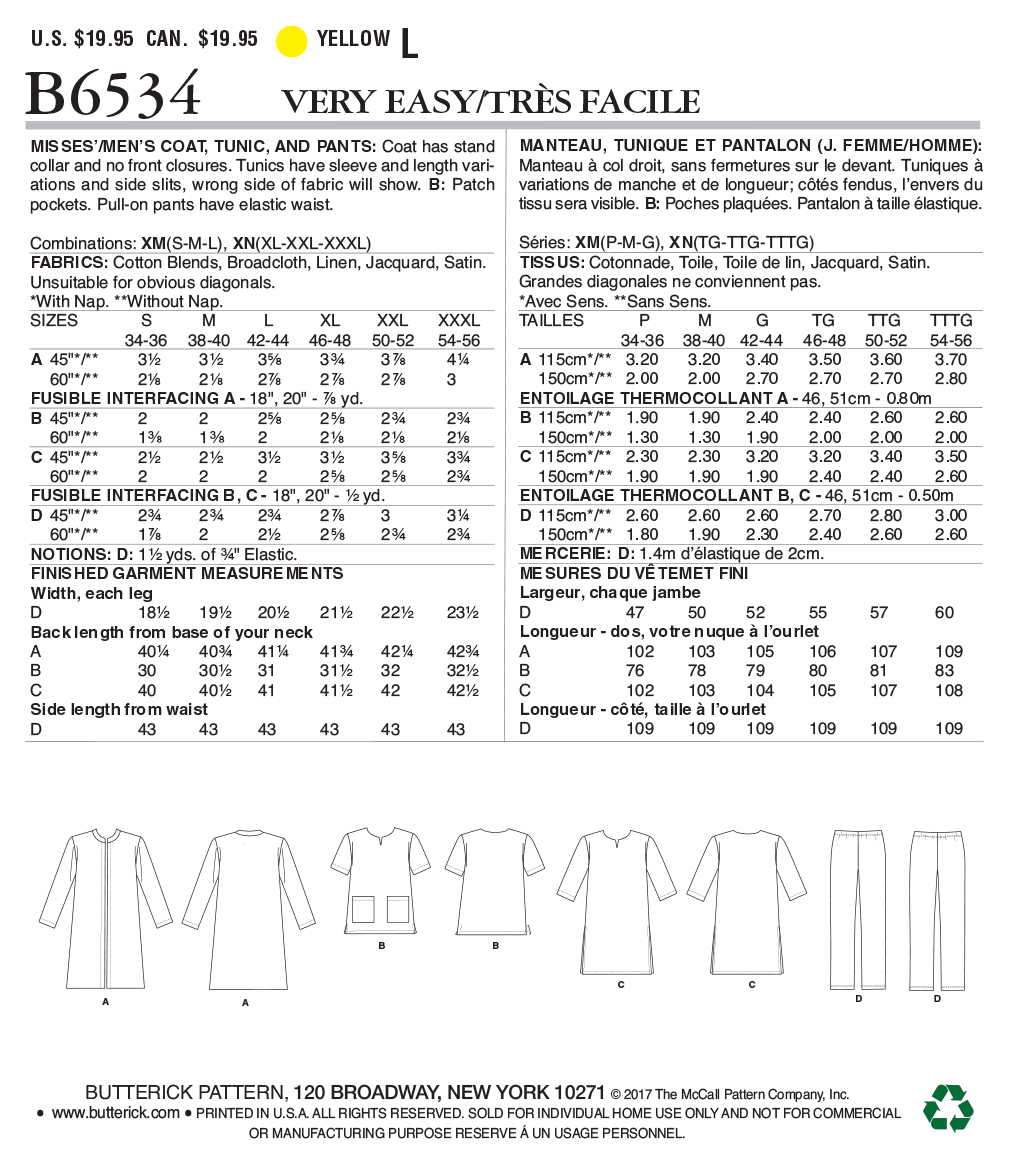 Schnittmuster Tunika und Hose Butterick B6534 XM S-L (Gr. 32-40) Deutsche Anleitung – Bild 2
