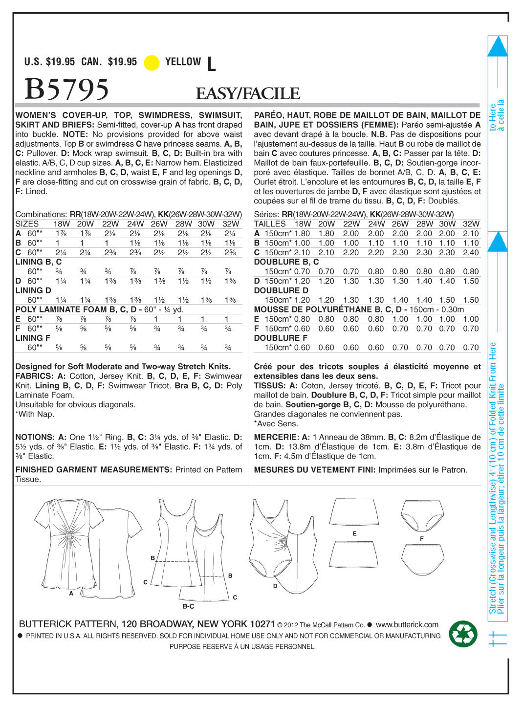 Schnittmuster Badeanzug Butterick B5795 RR 18W-24W (Gr. 48-54) Dt. Anleitung – Bild 2