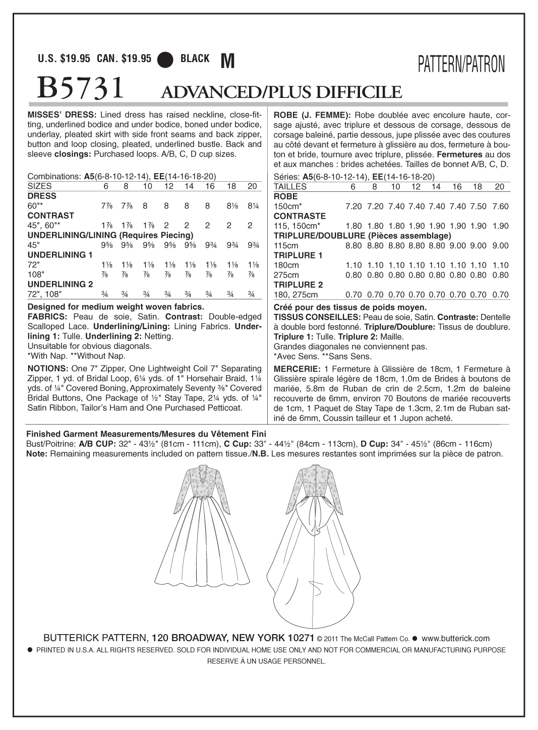Schnittmuster Hochzeitskleid Butterick B5731-A5 A5 6-14 (Gr. 32-40) Deutsche Anleitung – Bild 2