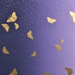 1m x 1,55m Lycra Lila Goldene Schmetterlinge Badeanzugstoff /Sportswear UPF 50+