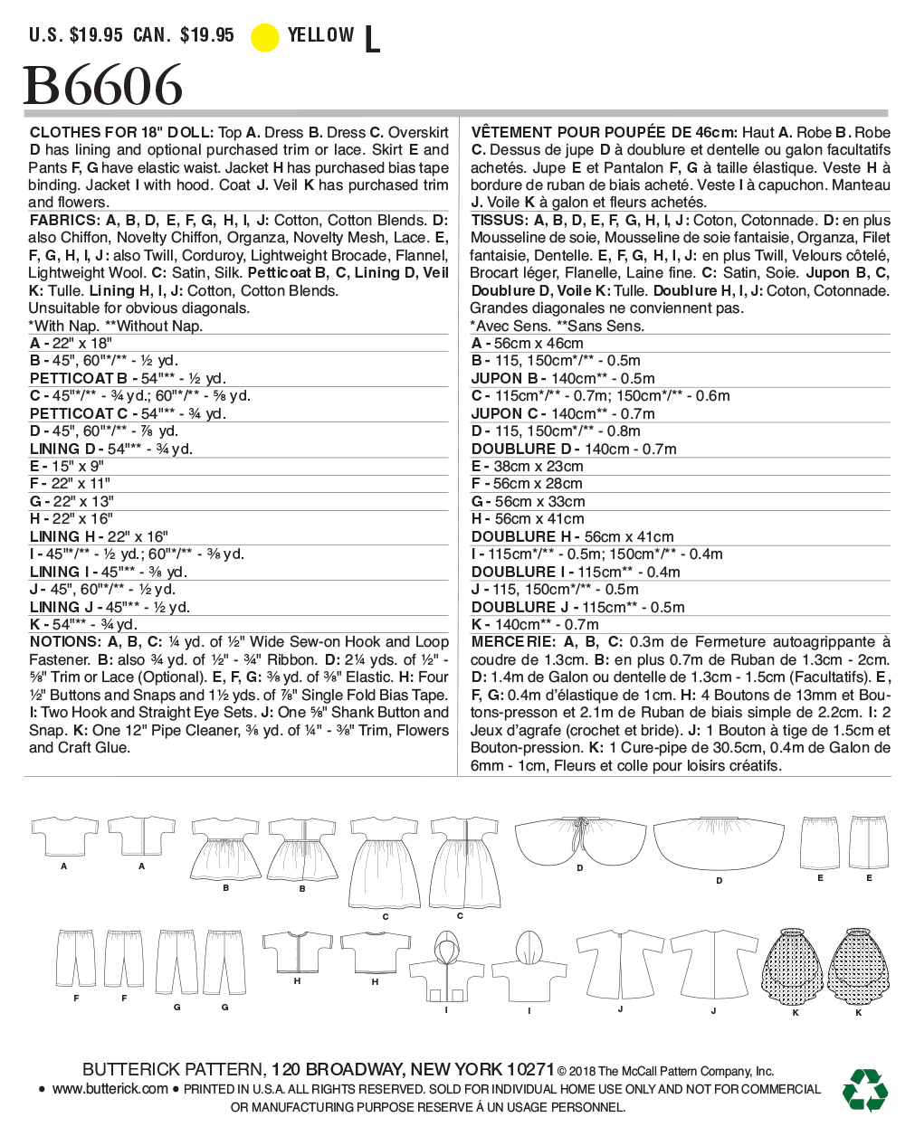 Schnittmuster Puppenkleidung B6606 OSZ (für eine Puppe von 45cm Größe) Deutsche Anleitung – Bild 2