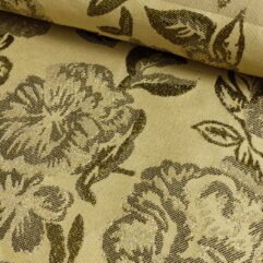 Vorbestellung 1m x 1,50m Brokat Jacquard Stoff Silber mit Blauen Blüten