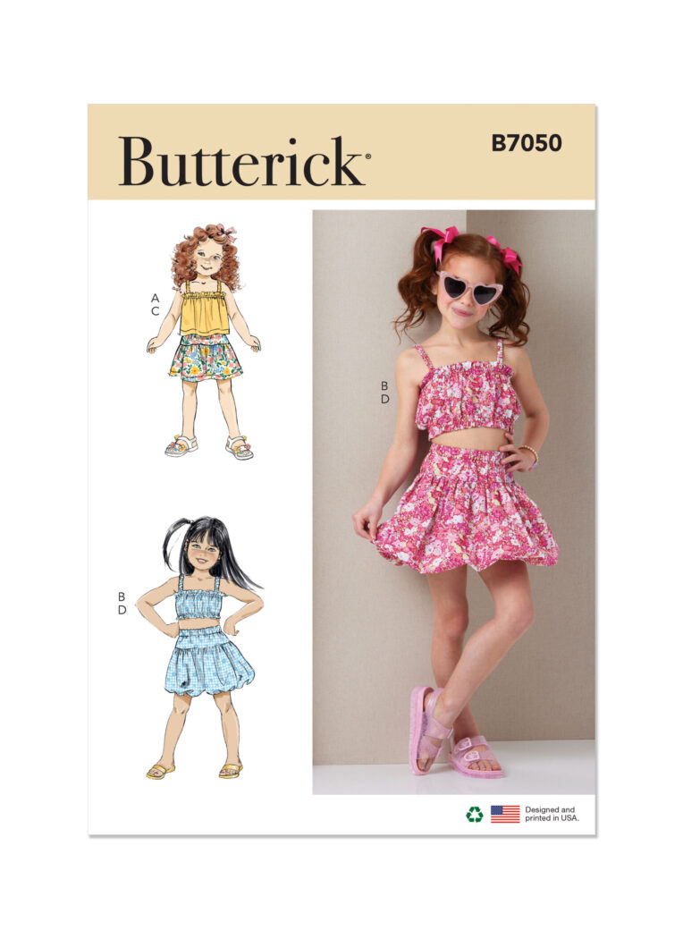 Schnittmuster Rock und Shirt für den Sommer Butterick B7050 A 3-8 (Gr. 98-128) Deutsche Anleitung