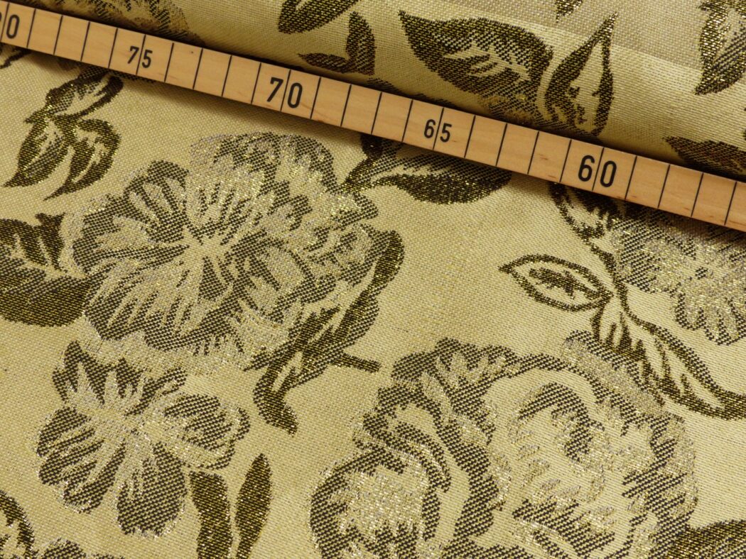 Vorbestellung 1m x 1,50m Brokat Jacquard Stoff Silber mit Blauen Blüten – Bild 2