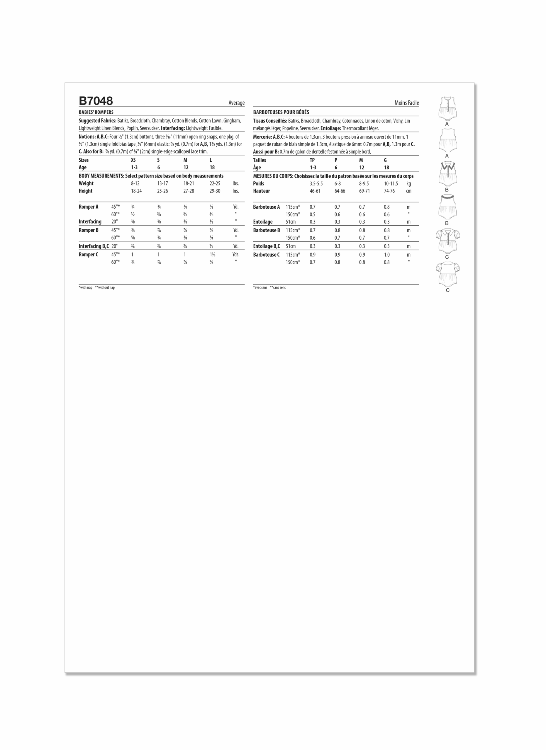 Schnittmuster Strampelanzüge B7048 A XS-L (Gr. 71-104) Deutsche Anleitung – Bild 2