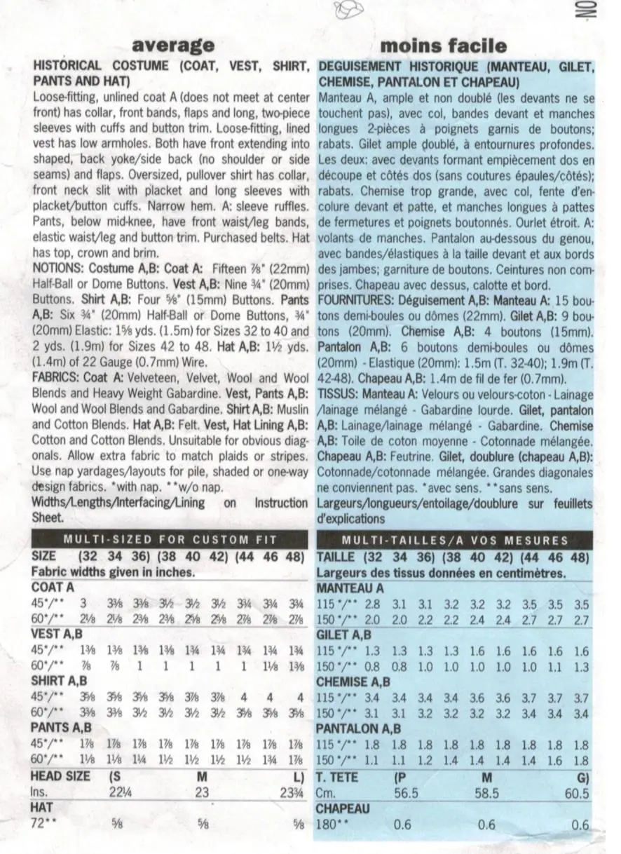 Schnittmuster Historische Herrenkombination Butterick B3072-32 - 32-36 (Gr. 42-46) Dt. Anleitung – Bild 2