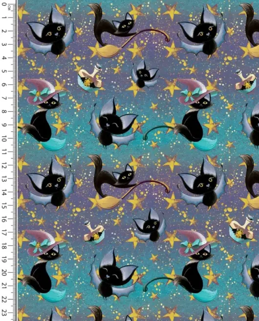 1m x 1,50m Digital Cats Halloween French Terry Blau