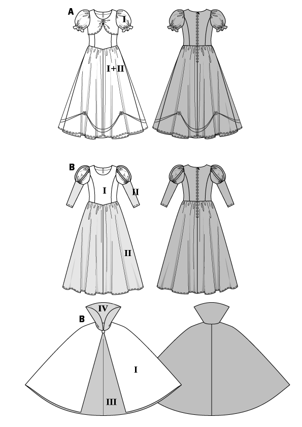 Schnittmuster Prinzessin und Schneewittchen Burda 2480 US 4-9 (Gr. 104-134) Deutsche Anleitung – Bild 3