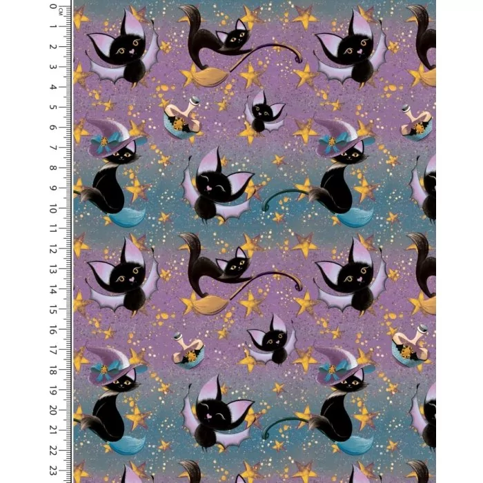 Vorbestellung 1m x 1,50m Digital Cats Halloween French Terry Blau