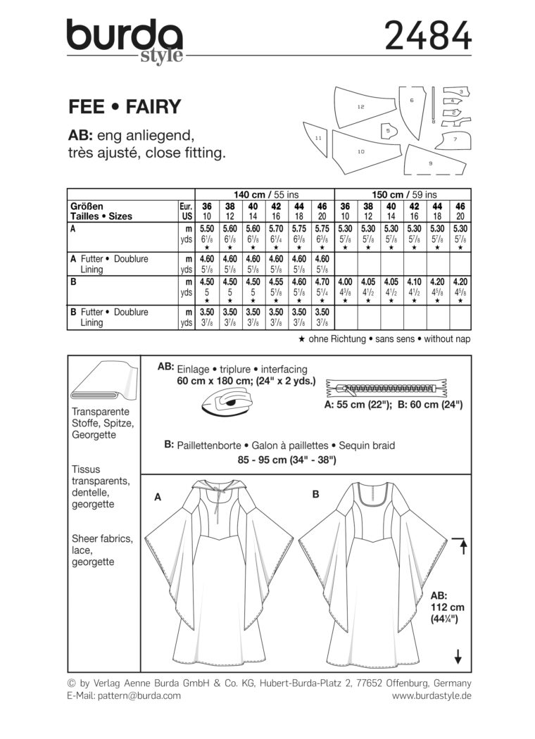 Schnittmuster Fee Burda 2484 US 10-20 (Gr. 36-46) Deutsche Anleitung – Bild 4