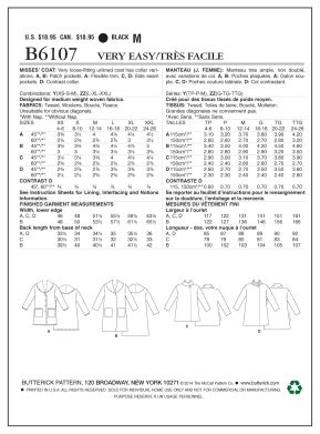Schnittmuster Mantel Butterick B6107 Y X-M (Gr. 32-40) Deutsche Anleitung – Bild 2