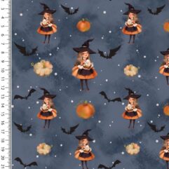 1m x 1,50m Cute Halloween Baumwoll Jersey Kleine Hexe