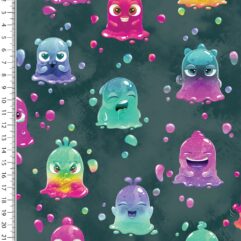 Vorbestellung 1m x 1,50m Alpenfleece Funny Drops Petrol 66% BW + PL + Elasthan