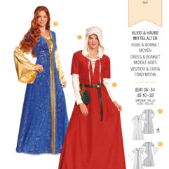 Schnittmuster Kleid & Haube Mittelalter Burda 7468 US 10-28 (Gr. 36-54) Dt. Anl.