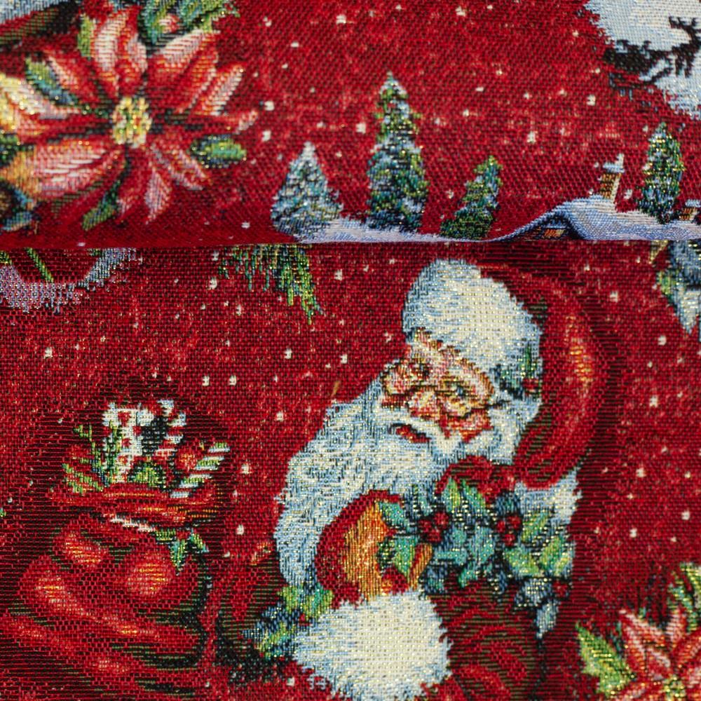 Vorbestellung 1m x 1,40m Gobelin Sven Weihnachten Rot Weihnachtsmann Glitzernd mit Lurex – Bild 2