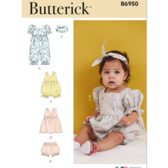 Schnittmuster Babystrampler Butterick B6950 A XS-L (Gr. 43-87) Dt. Anl.