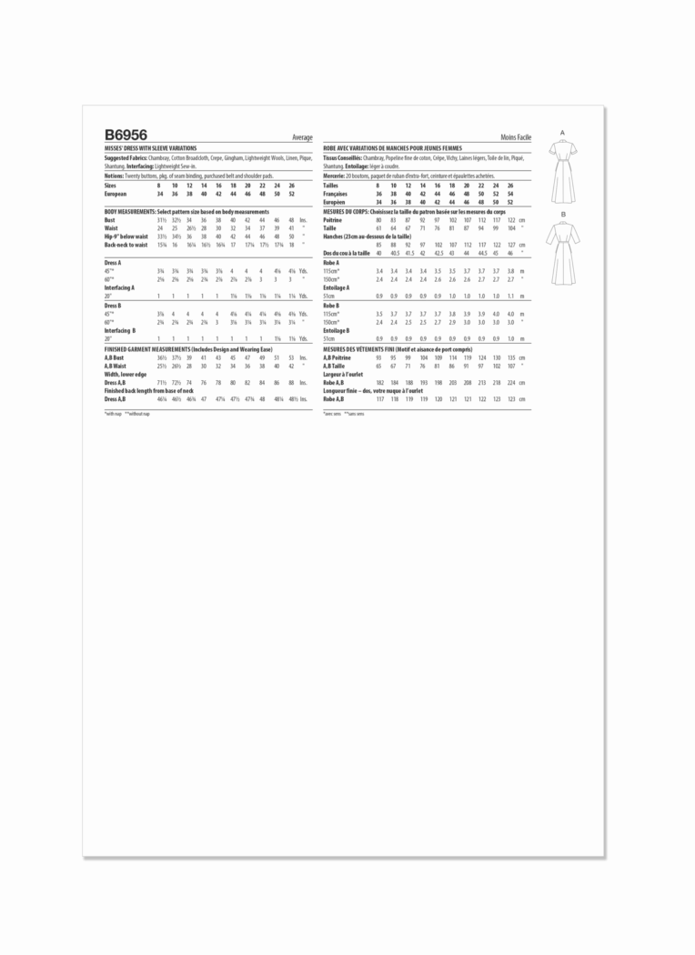 Schnittmuster elegantes Kleid Butterick B6956 Y5 18-26 (Gr. 44-52) Dt. Anleitung – Bild 2