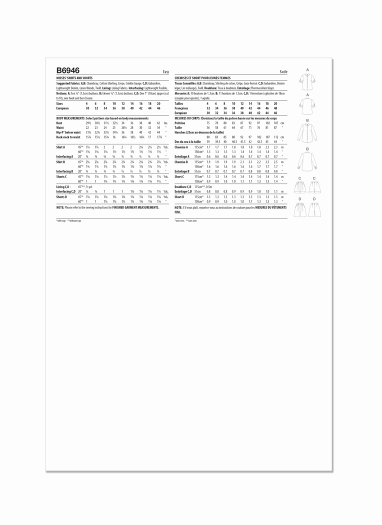 Schnittmuster Damen Shirt Butterick B6946 D5 4-12 (Gr. 30-38) Dt. Anleitung – Bild 2