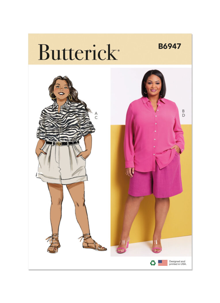 Schnittmuster Hemd und Shorts Butterick B6947 W3 30W-38W (Gr. 56-64) Deutsche Anleitung