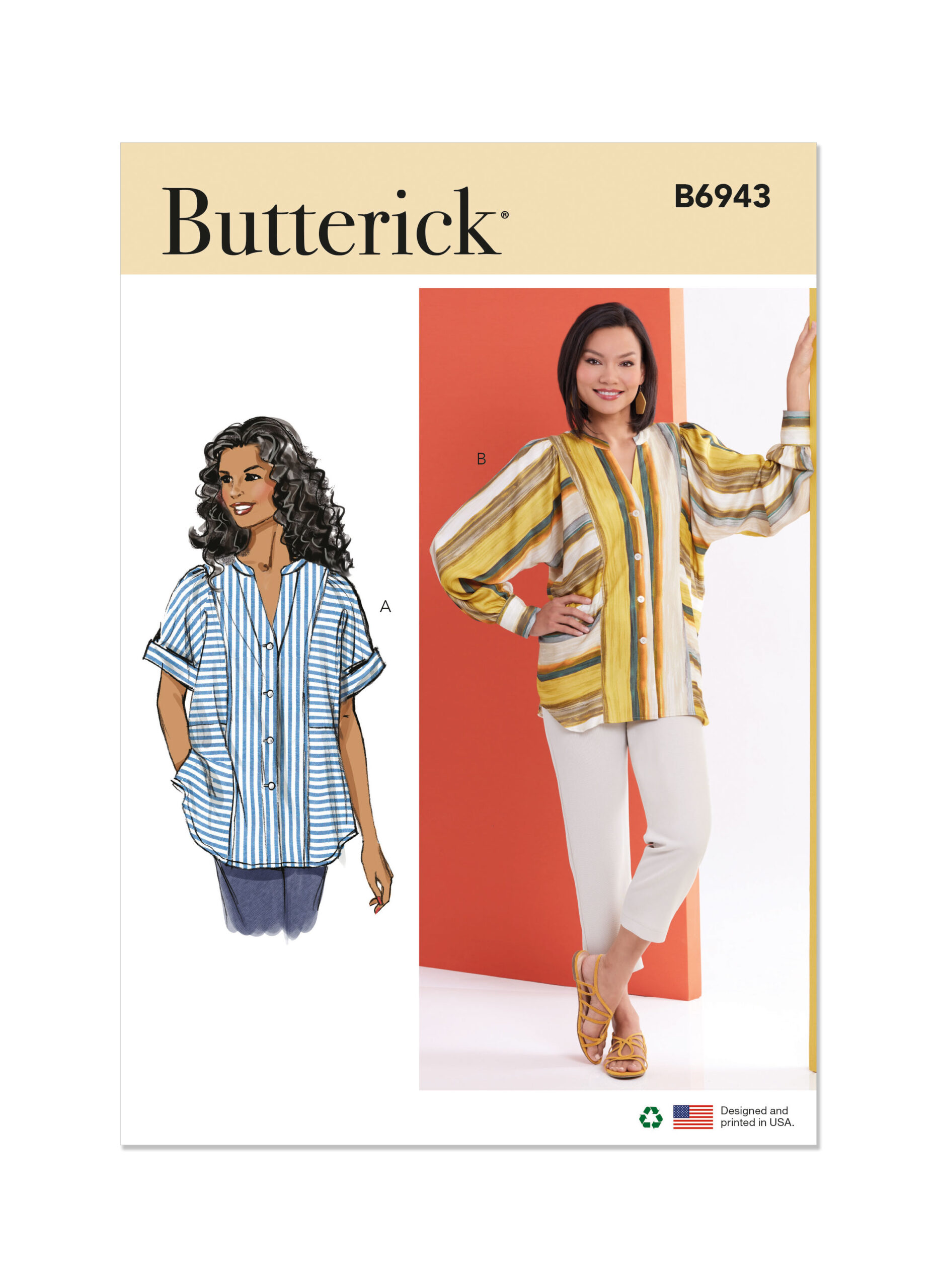 Schnittmuster Bluse Butterick B6943 B5 8-16 (Gr. 34-42) Dt. Anleitung