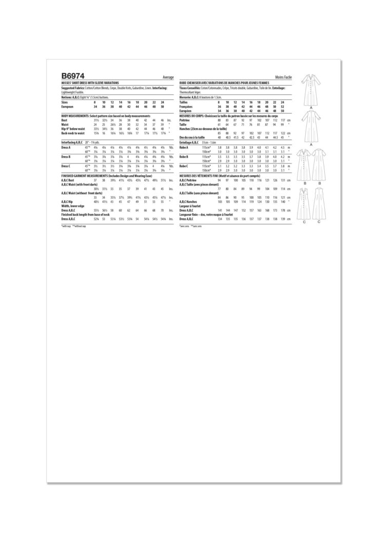Schnittmuster Kleid Butterick B6974 F5 16-24 (Gr. 42-50) Dt. Anleitung – Bild 2