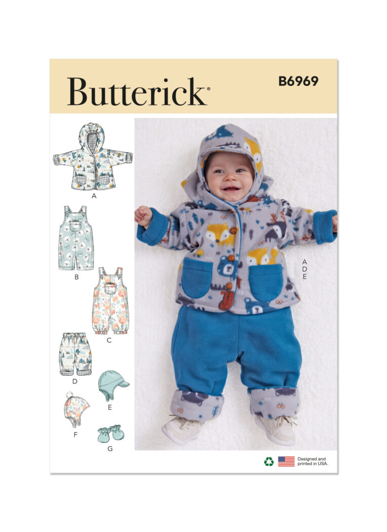 Schnittmuster Jacke, Mütze und Hose Butterick B6969 A Dt. Anleitung