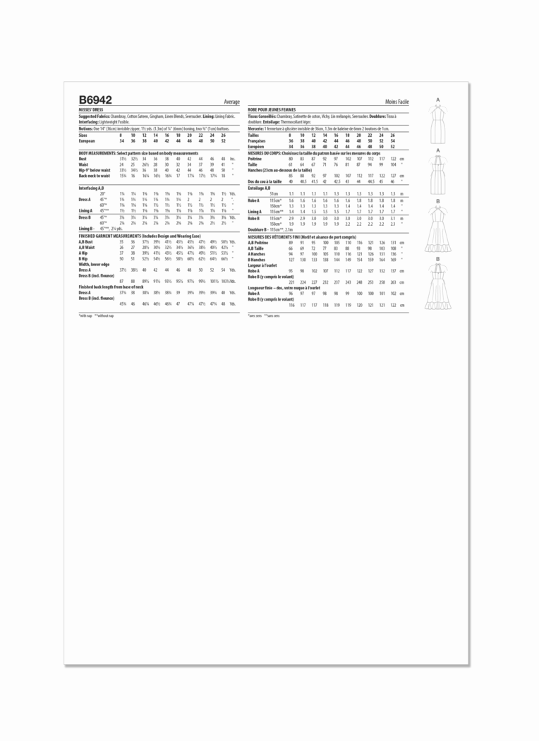 Schnittmuster Kleid Butterick B6942 B5 8-16 (Gr. 34-42) Dt. Anleitung – Bild 2