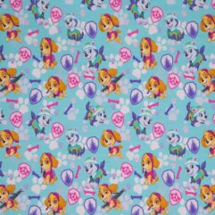 1m x 1,55m Paw Patrol Baumwolljersey Skye und Everest, Pfoten Türkis, 95% Baumwolle 5% Elasthan, 200g/m˛