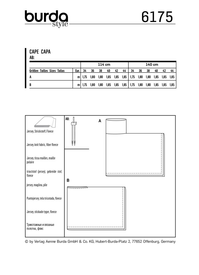 Schnittmuster Cape Burda 6175 US 8-18 (Gr. 34-44) Deutsche Anleitung – Bild 5