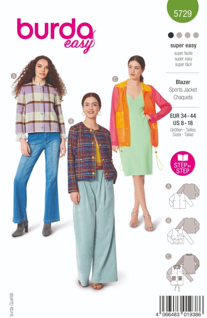 Schnittmuster Blazer Burda 5729 US 8-18 (Gr. 34-44) Deutsche Anleitung – Bild 3