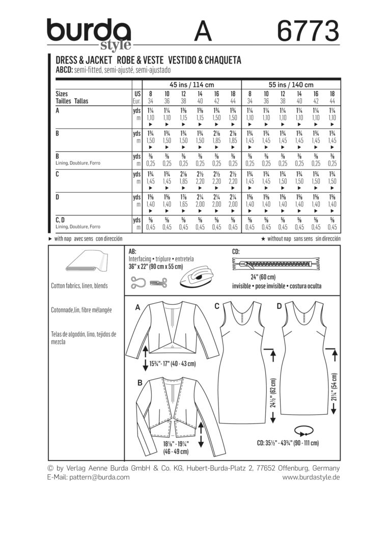 Schnittmuster Kleid Burda 6773 US 8-18 (Gr. 34-44) Deutsche Anleitung – Bild 4