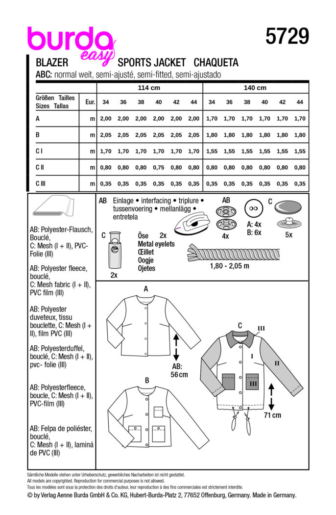 Schnittmuster Blazer Burda 5729 US 8-18 (Gr. 34-44) Deutsche Anleitung – Bild 4