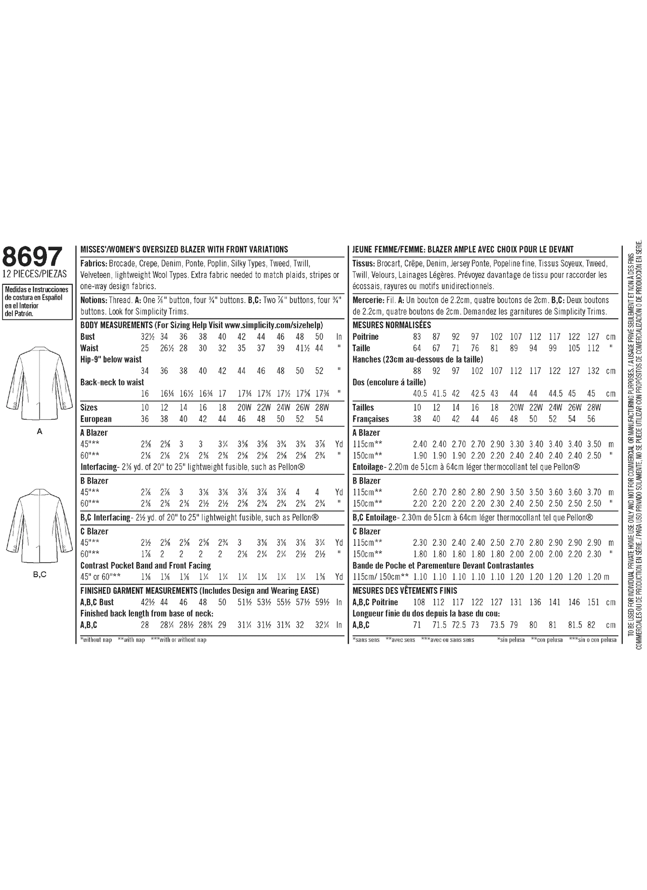 Schnittmuster Blazer Simplicity S8697 AA US 10-18 (Gr. 36-44) Deutsche Anleitung – Bild 2