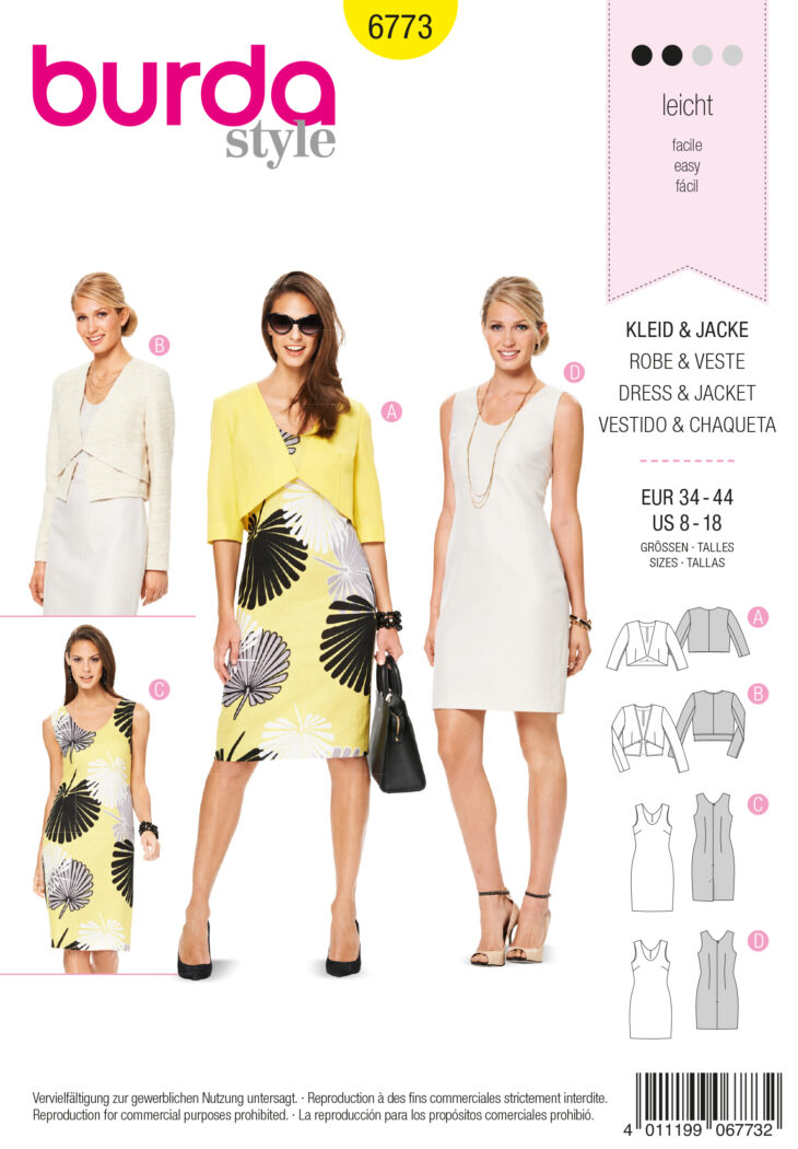 Schnittmuster Kleid Burda 6773 US 8-18 (Gr. 34-44) Deutsche Anleitung