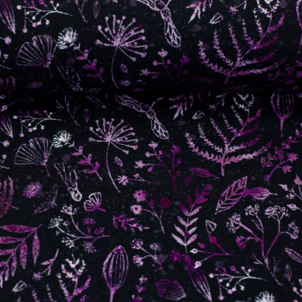 1m x 1,50m Herbstfrüchte Lila French Terry Christiane Zielinski Meterware – Bild 3